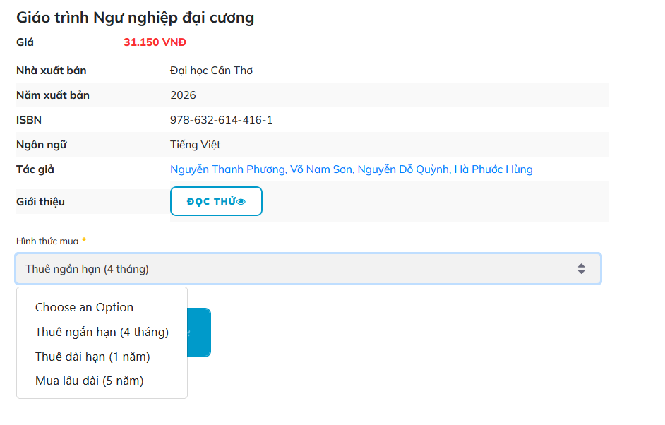 Giao diện chọn hình thức mua