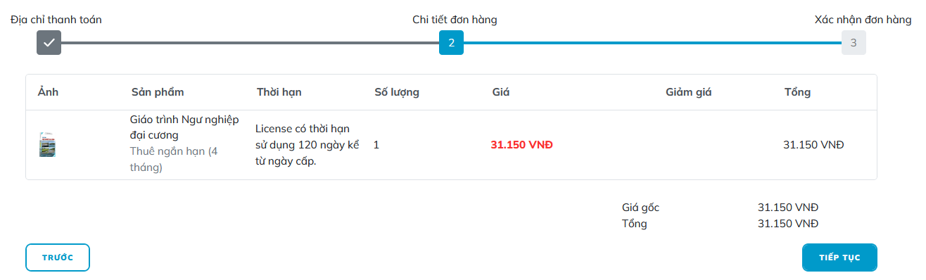 Giao diện Chi tiết đơn hàng
